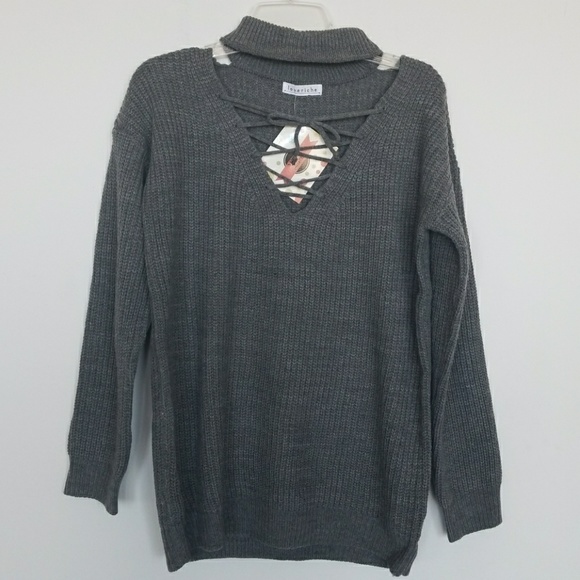 Lace Up Choker Knit Sweater! LAST 1! - Picture 2 of 5